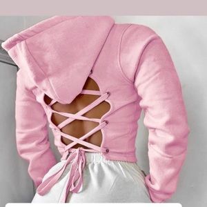 Cropped back pink hoodie